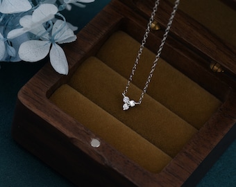 Extra Tiny Three Dot Necklace in Sterling Silver, Three CZ Trinity Necklace, Silver or Gold, Hydrangea Flower CZ Necklace