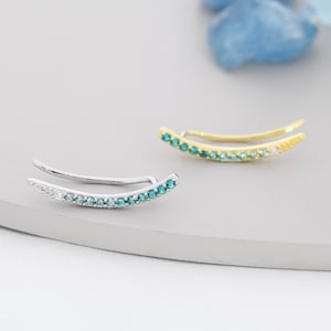 Ombre Emerald Green CZ Crawler Earrings in Sterling Silver, Silver or Gold, Gradient Colour Ear Crawlers, May Birthstone Ear Climbers