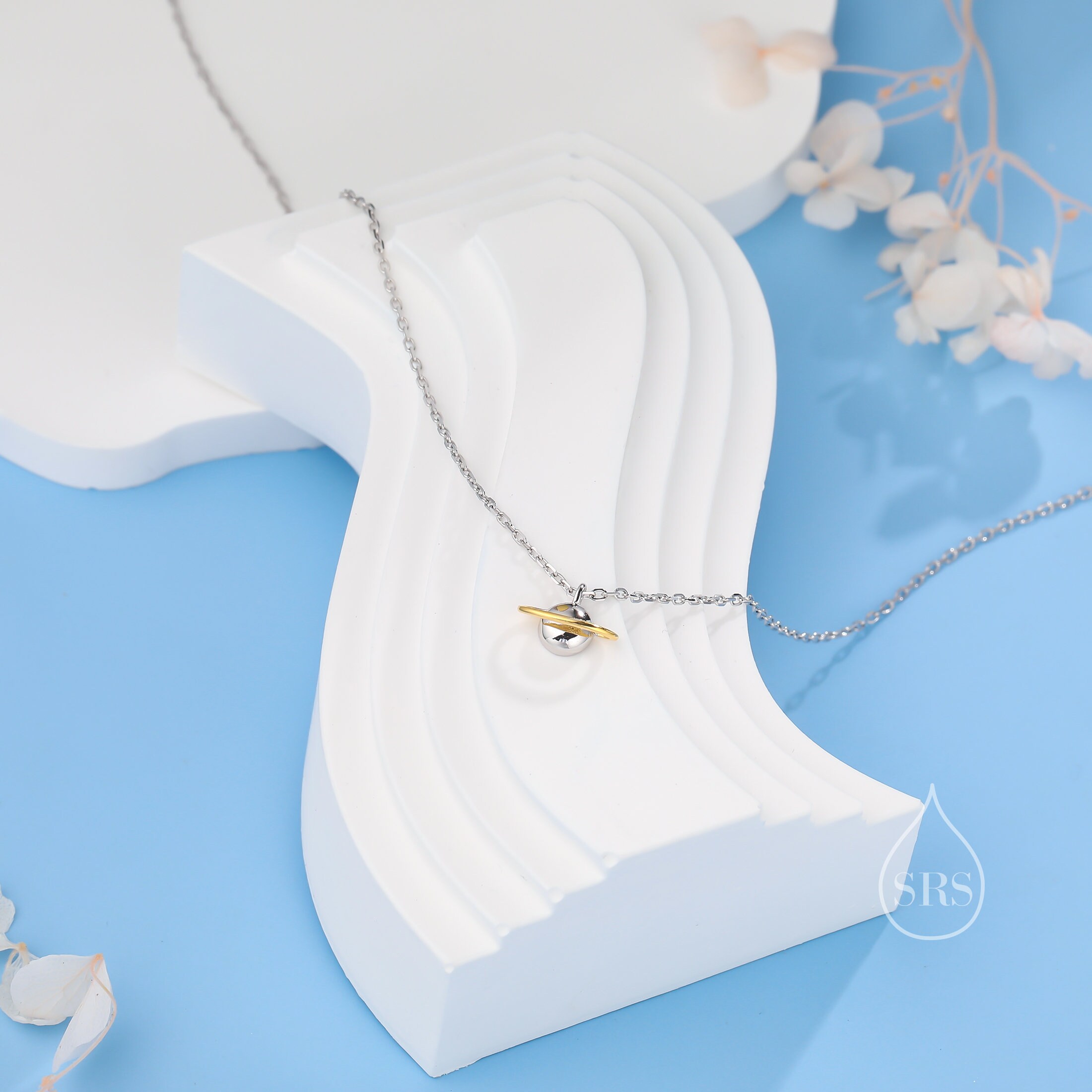 Tiny Little Planet Pendant Necklace in Sterling Silver
