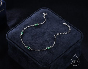 Emerald Green Baguette CZ Satellite Bracelet in Sterling Silver, Silver or Gold, Baguette CZ Bracelet, Chain Bracelet, Delicate CZ Bracelet
