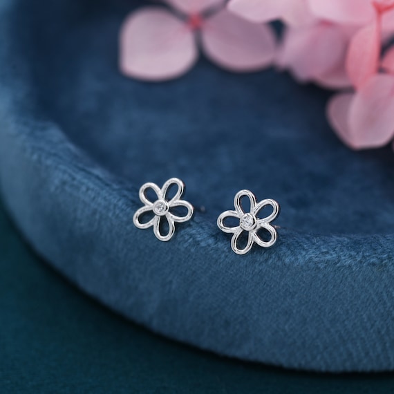 Small Forget-me-not Flower Blossom Stud Earrings in Sterling