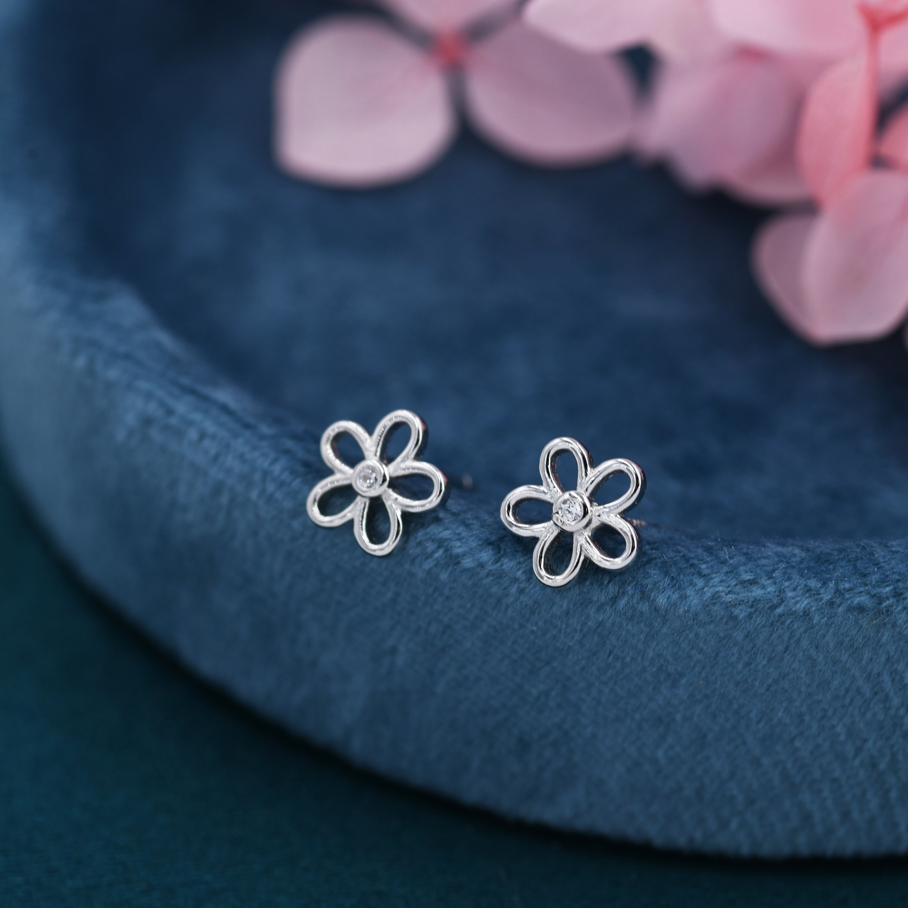 Small Forget-me-not Flower Blossom Stud Earrings in Sterling