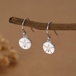 Sand Dollar Drop Hook Earrings in Sterling Silver