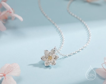 Collana con pendente a forma di fiore di loto in argento sterling con ninfea e placcatura parziale in oro 18 ct, gioielli graziosi e dolci