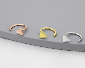 Tiny Triangle Huggie Hoop Earrings in Sterling Silver, Open Hoop Pull-Through Threader Earrings, Half Hoop Earrings, Silver, Gold, Rose Gold