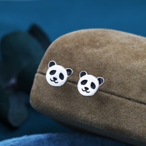 Sterling Silber Panda Bär Ohrstecker, niedlich und schrullig Schmuck, Natur, Tier Ohrringe Bild 4