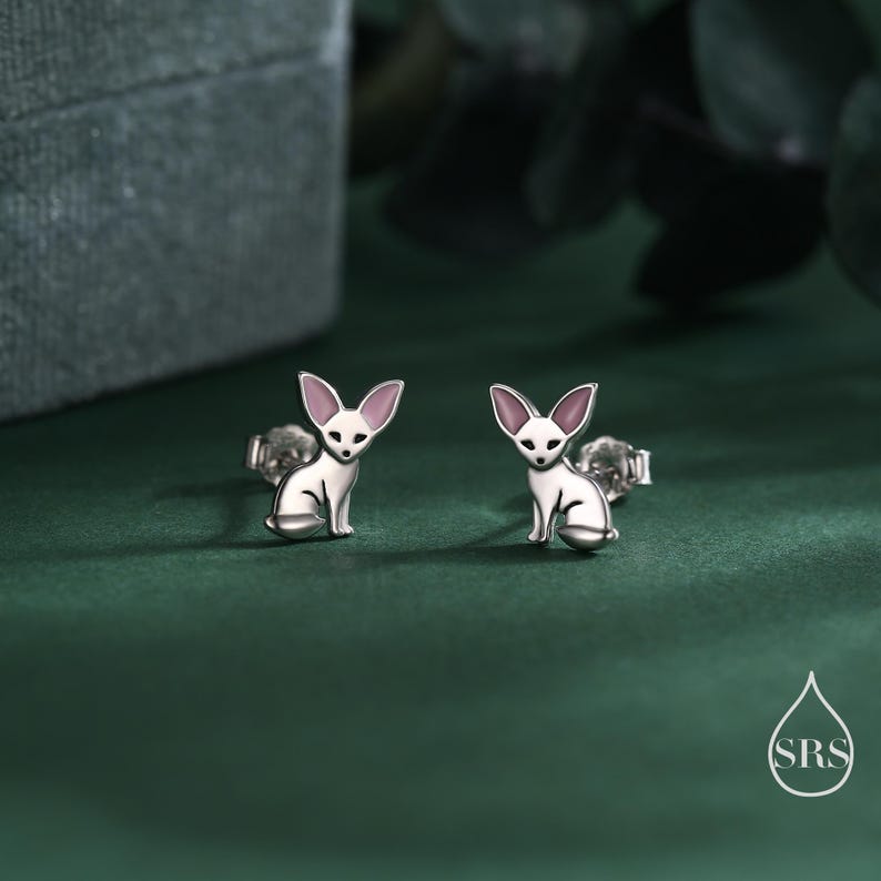 Fennec-räv örhängen i sterlingsilver, söta räv örhängen, söta och udda örhängen, naturinspirerade örhängen bild 2