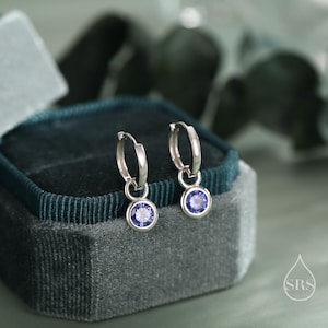 December Birthstone Tanzanite Blue Crystal Drop Hoop Earrings in Sterling Silver, Detachable Dangle Earrings, Silver, Gold, Rose Gold