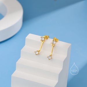 Double CZ Ear Jacket in Sterling Silver, Silver or Gold, Front and Back Earrings, Two Part Earrings image 2