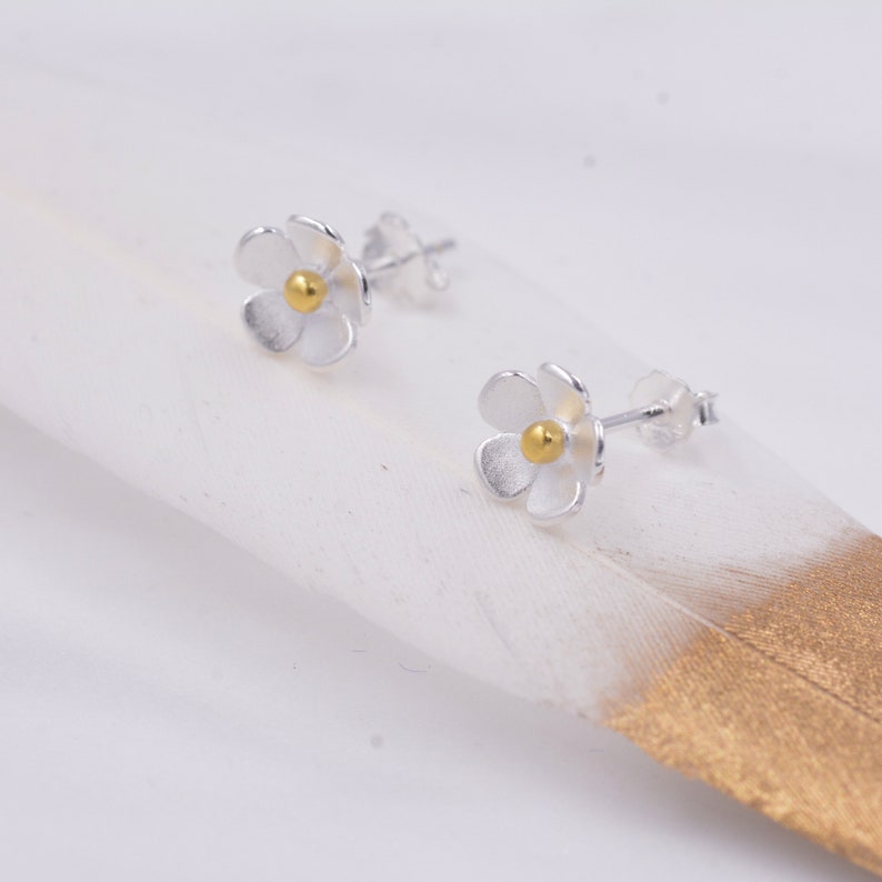 Sterling Silver Forget-me-not Flower Stud Earrings, Nature Inspired Blossom Earrings, Cute and Quirky image 5
