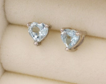 Details about / .925 Sterling Silver 6 MM Heart-shaped Light Blue CZ Post Stud Earrings MSRP $67