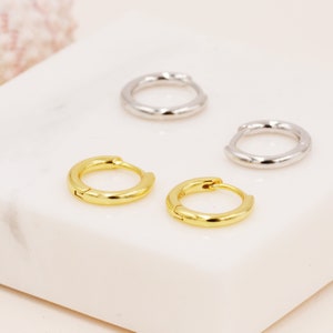 Minimalist Huggie Hoops in Sterling Silver, 7mm, 8mm and 9mm Skinny Hoops, Silver or Gold, Simple Hoop Earrings image 4