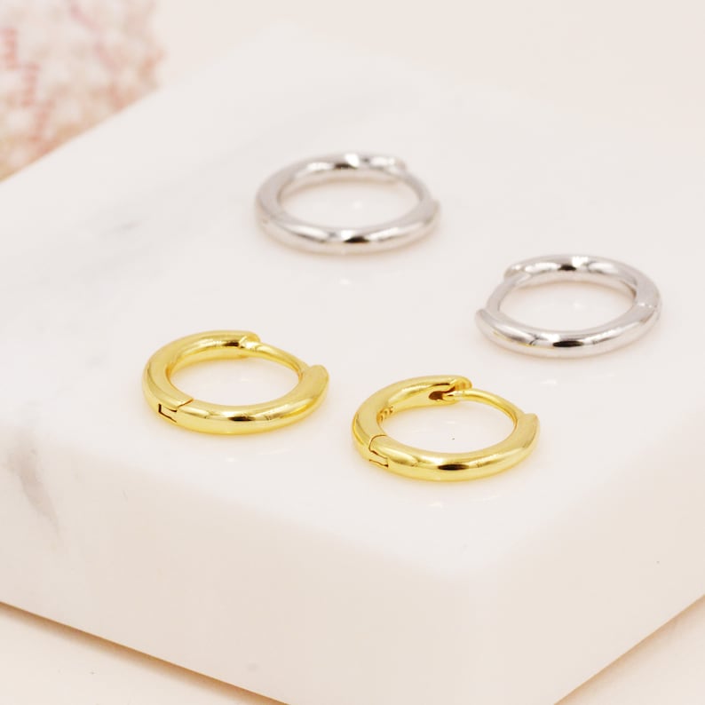 Minimalist Huggie Hoops in Sterling Silver, 7mm, 8mm and 9mm Skinny Hoops, Silver or Gold, Simple Hoop Earrings image 4