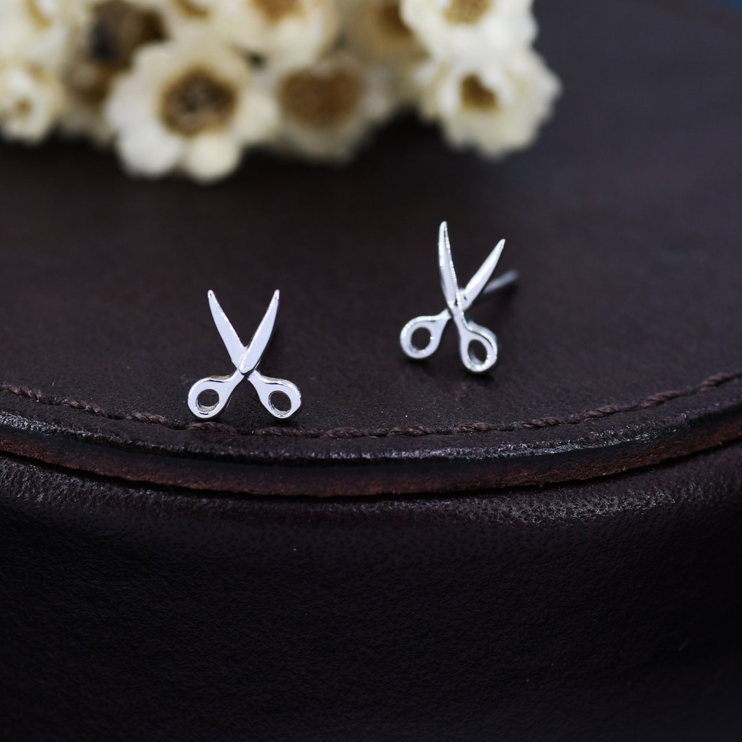 Scissors Stud Earrings in Sterling Silver, Silver or Gold, Scissor