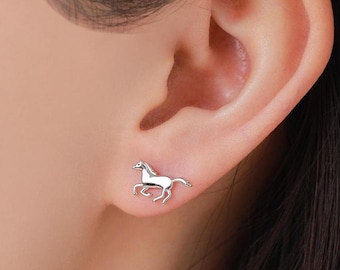 Orecchini a bottone in argento sterling a forma di cavallo e unicorno: gioielli vintage hawaiani con animali - Italia