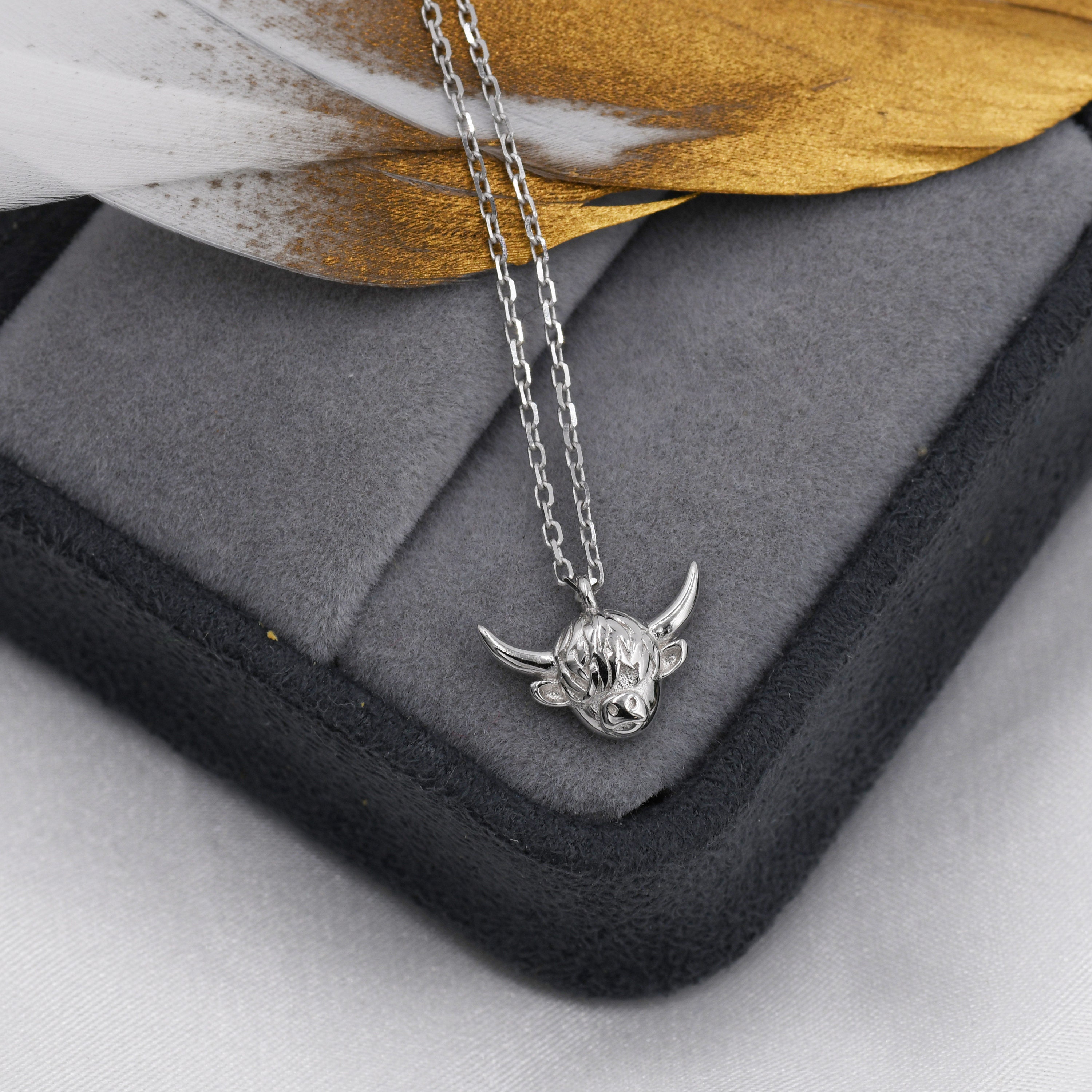 Tiny Highland Cow Pendant Necklace in Sterling Silver, Highland Cow Necklace, Scottish Inspired Jewellery