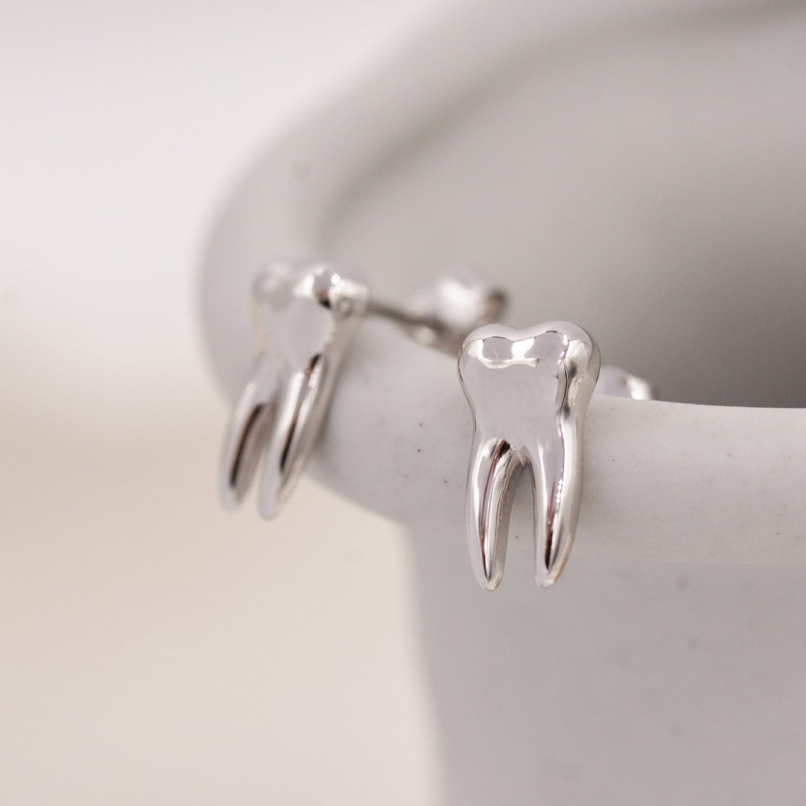 Teeth Earrings in Sterling Silver Molar Stud Earrings Silver Etsy