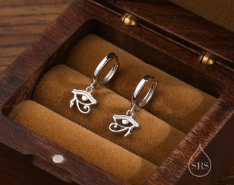Eye of Horus Huggie Hoop Earrings in Sterling Silver, Silver or Gold or Rose Gold, Ancient Egypt Inspired Earrings, Egyptian Eye Earrings