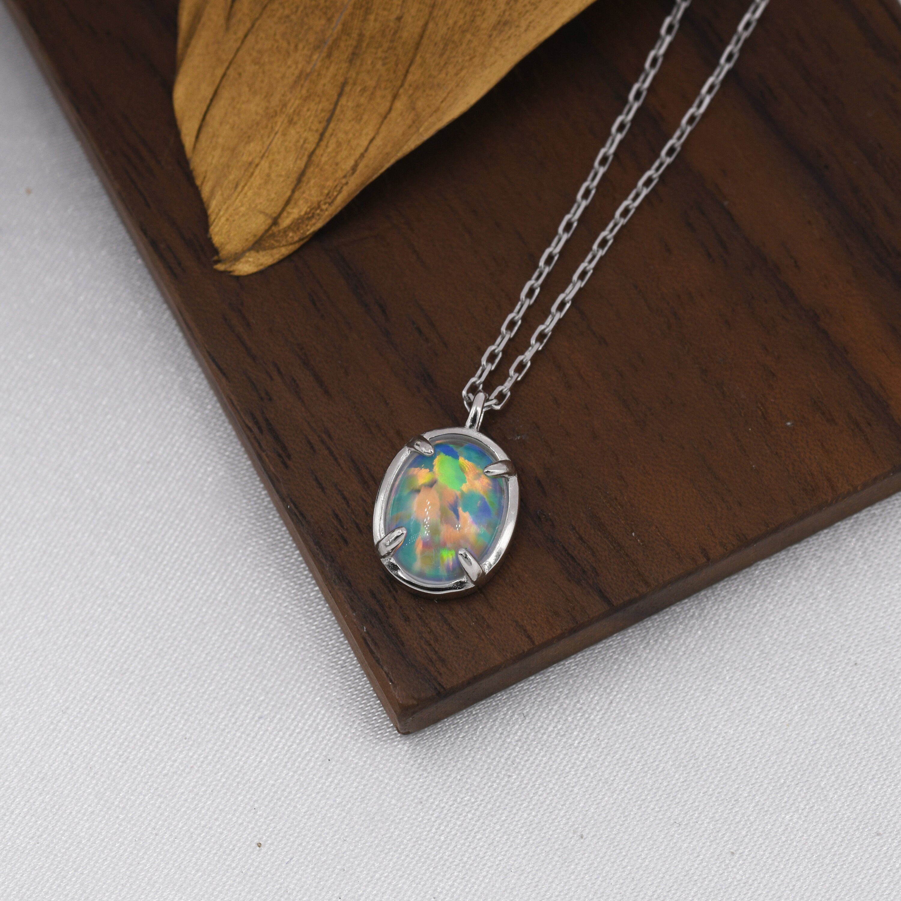 Collier Art Déco Argent 925 - Opale & Marcassite - Pendentif Rond - Neuf Avec étiquettes