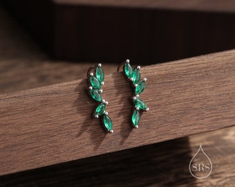 Emerald Green CZ Cluster Crawler Earrings in Sterling Silver, Silver or Gold, Green CZ Marquise Ear Crawlers, CZ Cluster Earrings