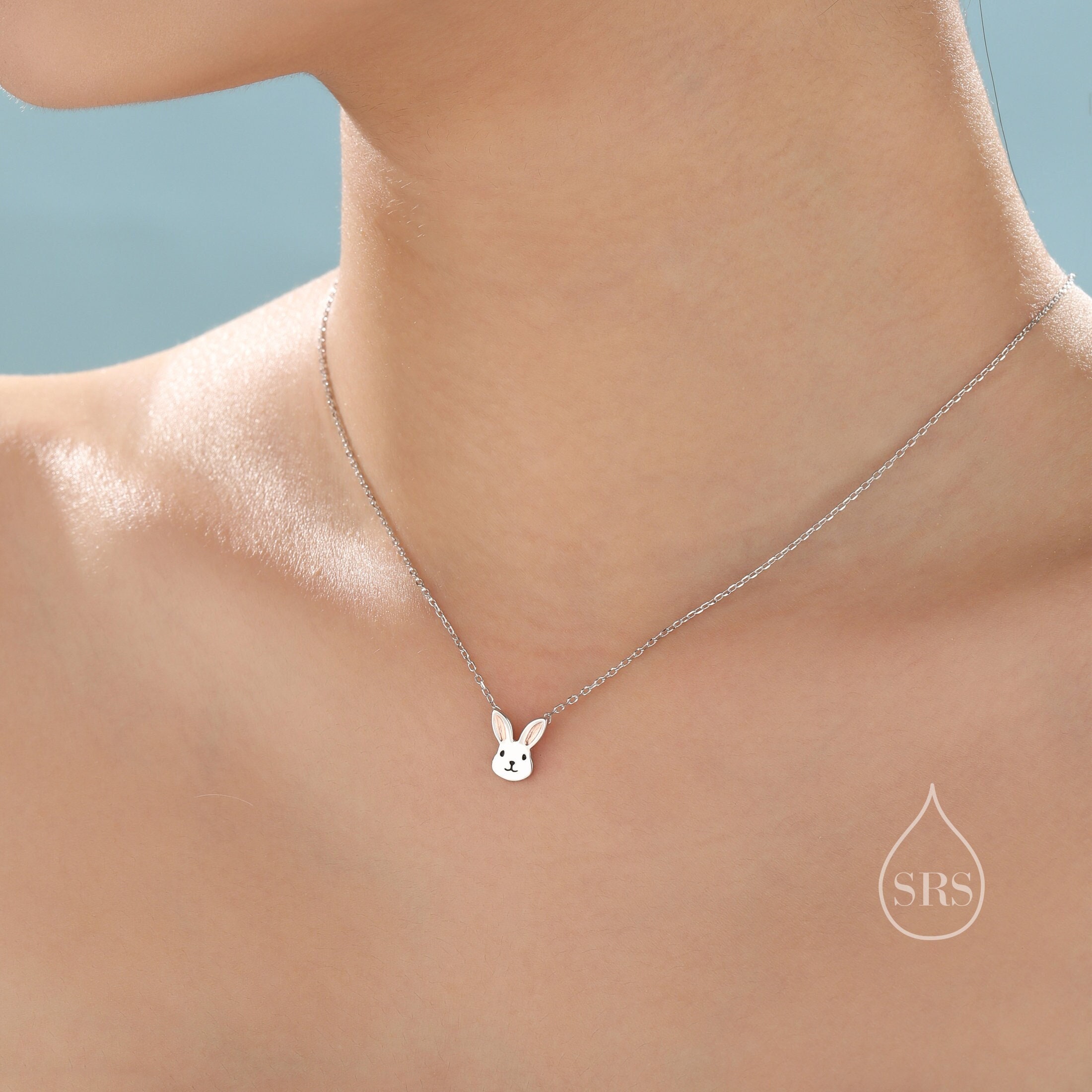 Tiny Little Rabbit Head Pendant Necklace in Sterling Silver