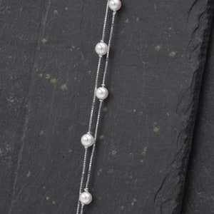 Sterling Silver Beautiful Pearl Minimalist Charm Layer Bracelet Adjustable Length Simple and Elegant Jewellery B58 image 4
