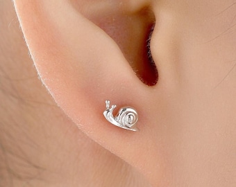 Tiny Snail Stud Earrings in Sterling Silver, Silver or Gold, Nature Inspired Animal Earrings