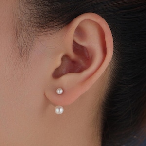 Pendientes de botón de plata de ley con perlas simuladas, sencillos y elegantes, con cierre de botón delantero y trasero, de nácar.