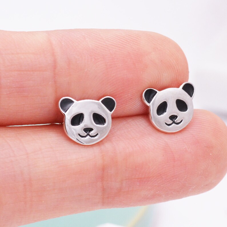 Sterling Silber Panda Bär Ohrstecker, niedlich und schrullig Schmuck, Natur, Tier Ohrringe Bild 8