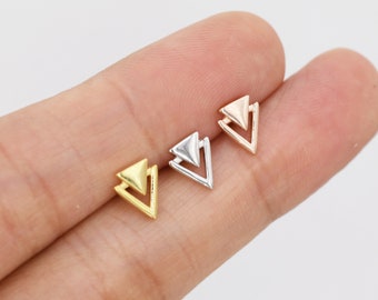 Sterling Silver Double Triangle Stud Earrings,  Silver, Gold or Rose Gold,  Small Earrings, Stacking Earrings,