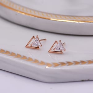 Tiny Double Triangle Arrow Arrowhead Stud Earrings, Rose Gold over Sterling Silver, Chevron Geometric Minimalist Design image 4