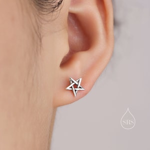 Pentagram Stud Earrings in Sterling Silver, Polished or Oxidised Finish, Pentagram Star Earrings, Star Stud