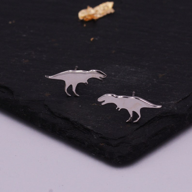 T-Rex Tyrannosaurus Dinosaur Stud Earrings in Sterling Silver, Cute Fun and Quirky T Rex Jewellery image 4