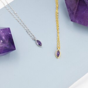 Extra Tiny Amethyst Purple Marquise CZ Necklace in Sterling Silver, Silver or Gold, Single Marquise Necklace image 4