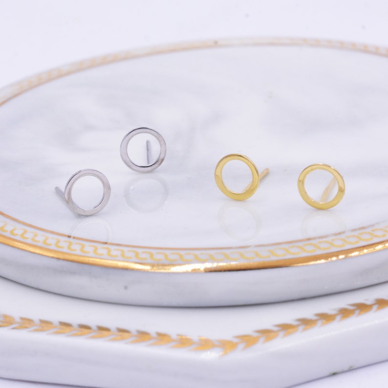 Boucles d'oreilles cercle ouvert en argent sterling, argent et or, bijoux géométriques délicats et délicats, design minimaliste image 3