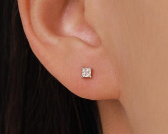 Sterling Silver 3mm Princess Cut Moissanite Stud Earrings