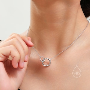 Double Mobius Circle Necklace in Sterling Silver, Silver or Gold or Rose Gold, Interlinking Mobius Strip Necklace, Interlocking Ring