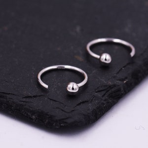 Minimalist Ball Huggie Hoop Threader Earrings in Sterling Silver, Pull Through Open Hoop Earrings