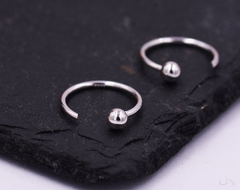 Minimalist Ball Huggie Hoop Threader Earrings in Sterling Silver, Pull Through Open Hoop Earrings