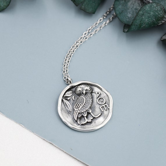 Sterling Silver Greek Coin Pendant Necklace Owl Coin Etsy UK