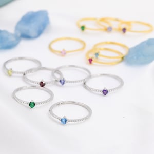 Birthstone CZ Ring in Sterling Silver, Silver or Gold, Delicate Stacking Ring, Nesting Band, Size US 6 - 8