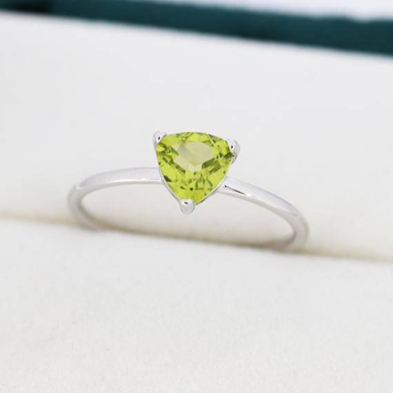 Genuine Peridot Ring in Sterling Silver Natural Trillion Cut