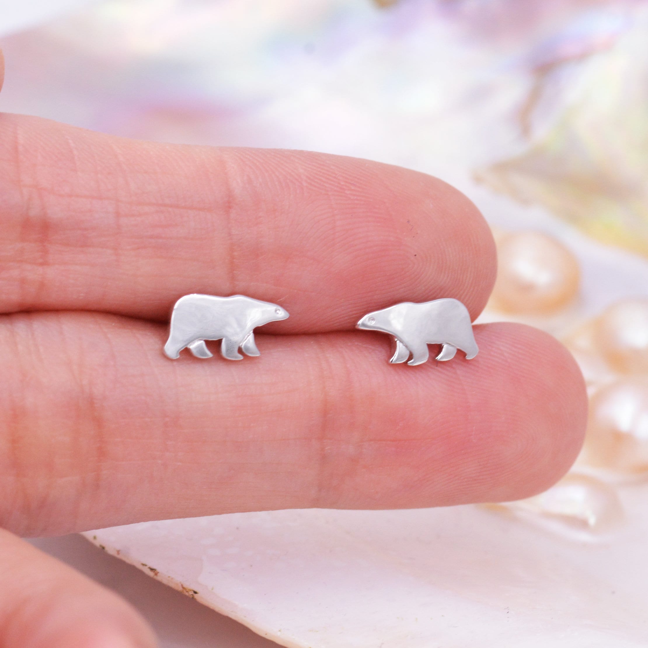 Bear Stud Silver Earrings Etsy