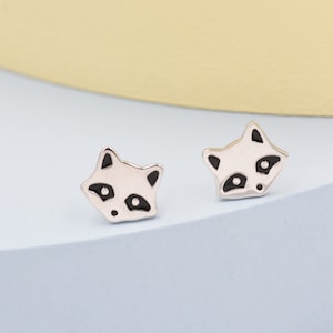 Racoon Stud Earrings in Sterling Silver - Racoon Bear Earrings - Cute Animal Earrings - Fun and Whimsical