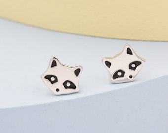 Racoon Stud Earrings in Sterling Silver - Racoon Bear Earrings - Cute Animal Earrings - Fun and Whimsical