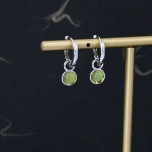 Genuine Peridot Hoop Earrings in Sterling Silver, Detachable Green Peridot Coin Dangle Hoop Earrings, Interchangeable, August Birthstone image 3