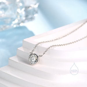 1 Carat Moissanite Solitaire Bezel Pendant Necklace in Sterling Silver, 1 Ct Moissanite Diamond Bubble Necklace, 6.5mm Moissanite image 5