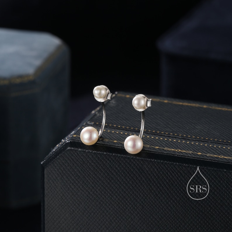 Genuine Freshwater Pearl Ear Jacket in Sterling Silver, Silver or Gold, Front and Back Earrings , Natural Pearl Earrings, Dainty Jewellery image 7