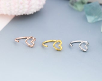 Tiny Open Heart Huggie Hoop Earrings in Sterling Silver, Silver, Gold or Rose Gold, Dainty Little Heart Open Threader, Threader Hoop