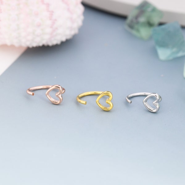 Petites boucles d'oreilles Huggie Huggie coeur ouvert en argent sterling, argent, or ou or rose, petit coeur ouvert délicat, enfile-cercles